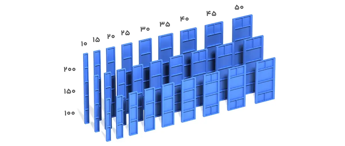 ابعاد و اندازه قالب فلزی بتن